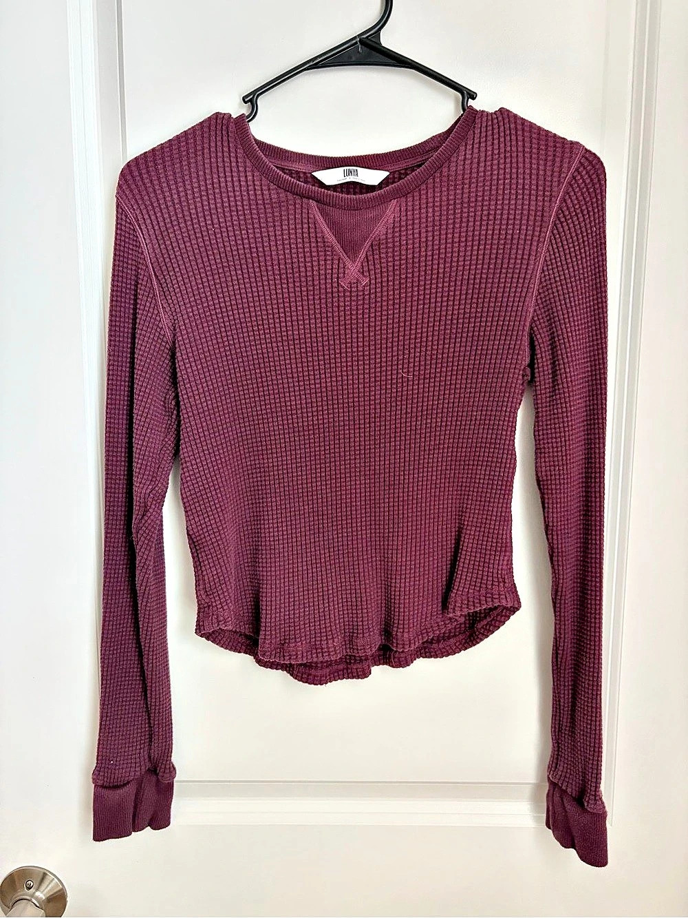 Lunya Good In Bed Waffle Long Sleeve Top Purple XS